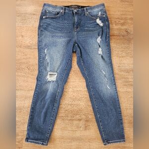 Torrid Sky High Distressed Skinny Jeans, Size 16S, Denim Blue Stretch Comfort